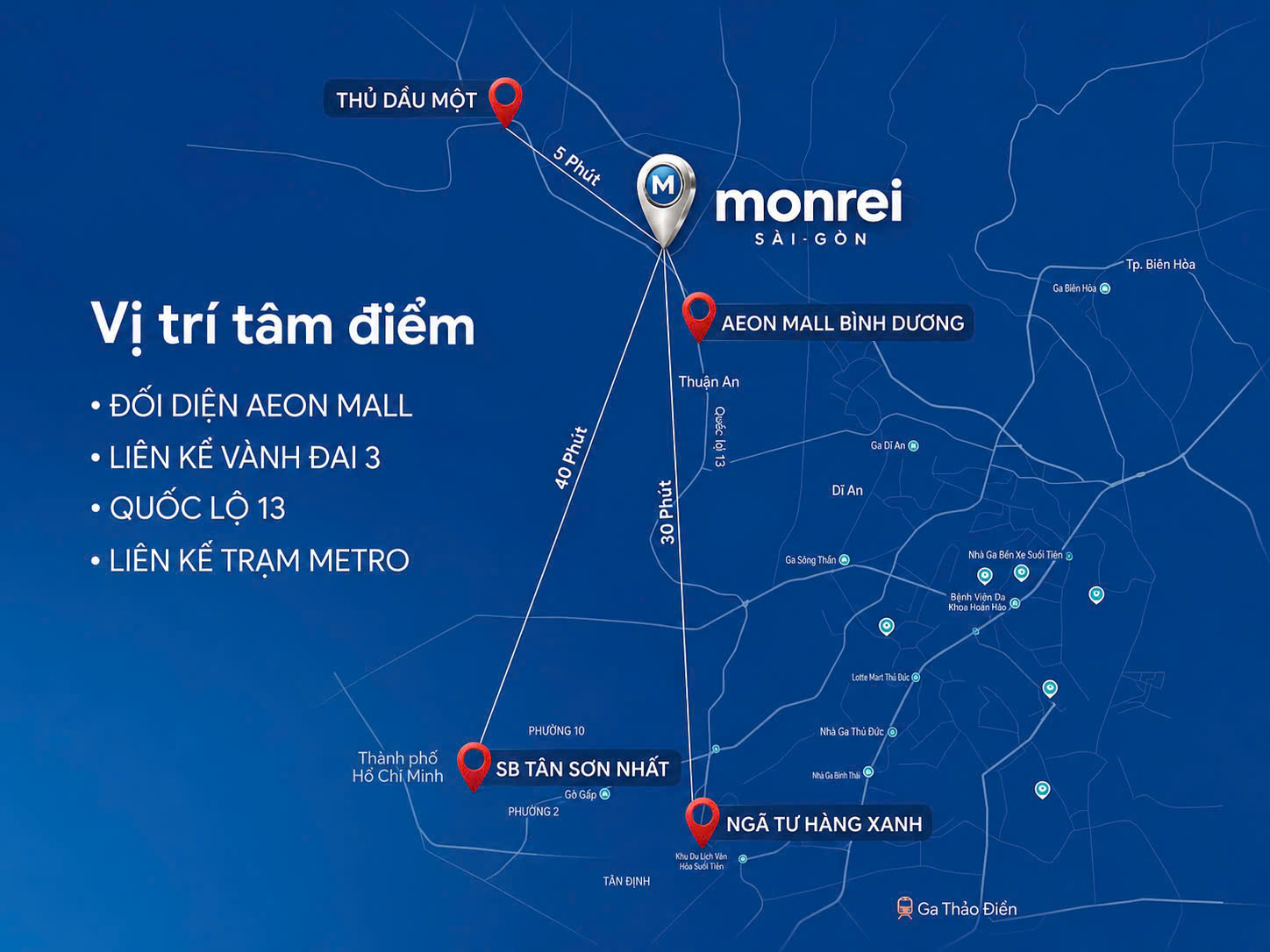 Bản đồ vị trí dự án Monrei Saigon Thuận An Bình Dương